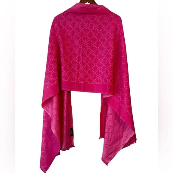 Lauren Ralph Lauren Black Label Geometric Logo Patterned Pink Fringe Scarf Shawl - Picture 2 of 4